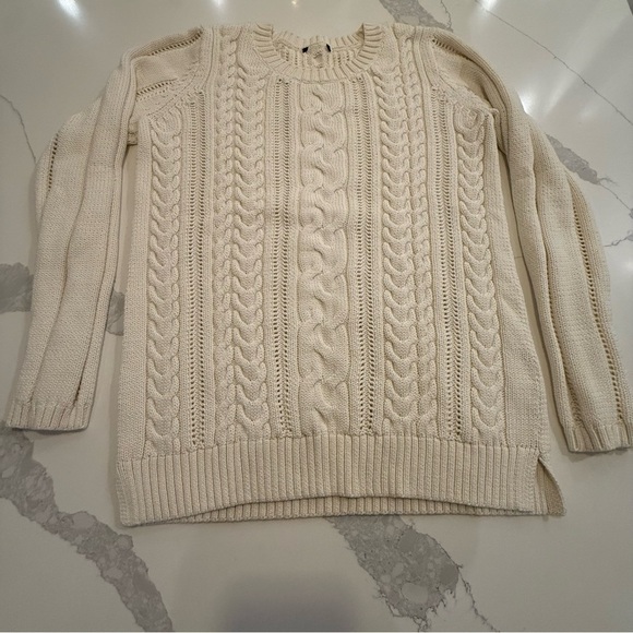 Talbots Women’s Pointelle Cable Knit Cotton Chunky Sweater Ivory WM’s Small NWOT - Picture 9 of 14